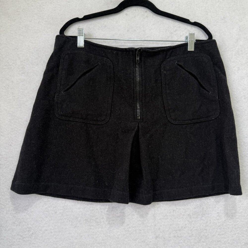GAP Skirt Womens 16 Black Virgin Wool Blend A-Line Mini Zip Front Patch Pockets